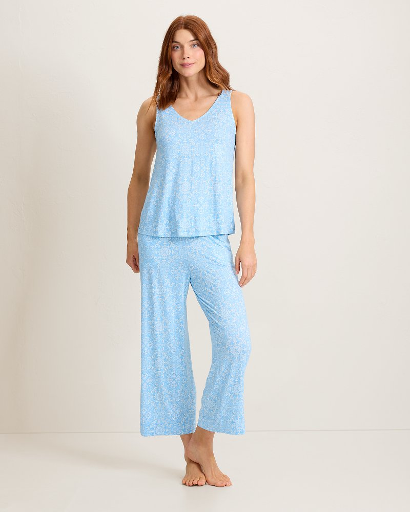 Jersey V-Neck Tank Top & Cropped Pants Pajama Set