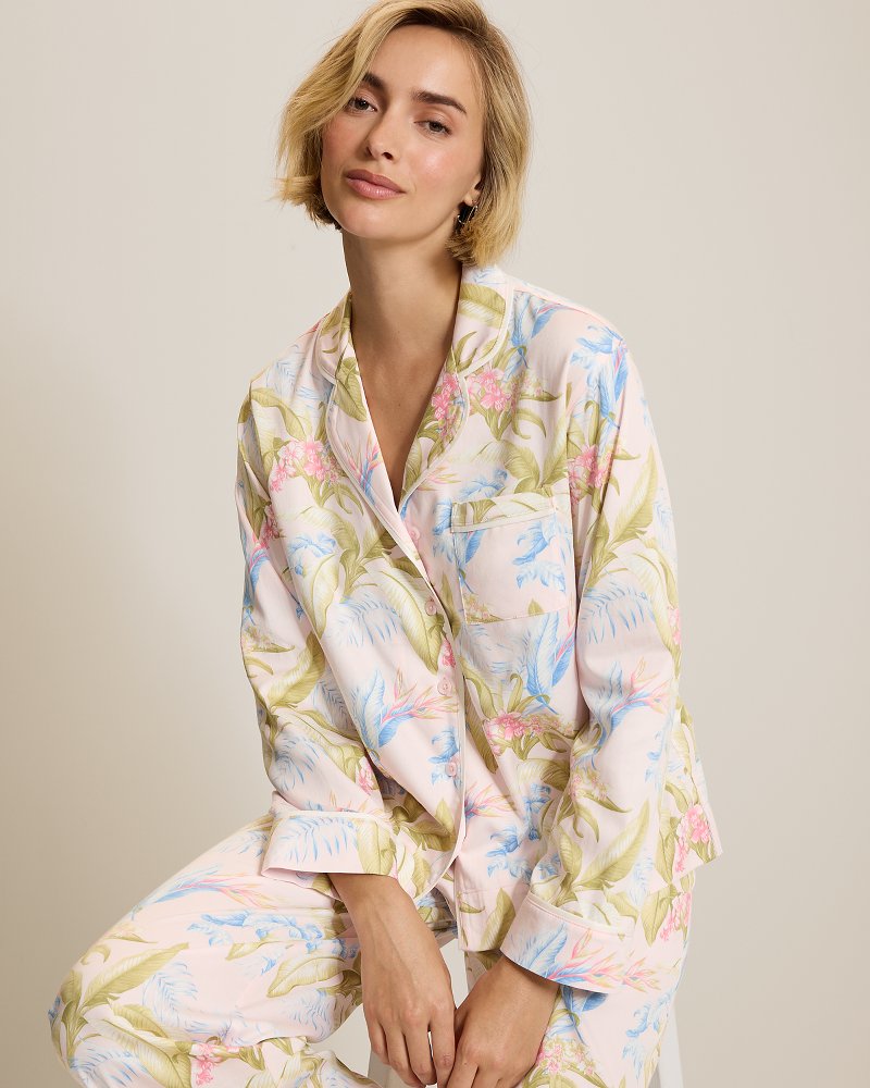 Woven Notch Collar Top & Pants Pajama Set