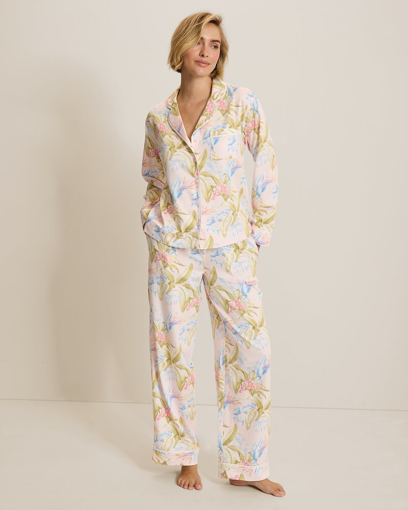 Woven Notch Collar Top & Pants Pajama Set