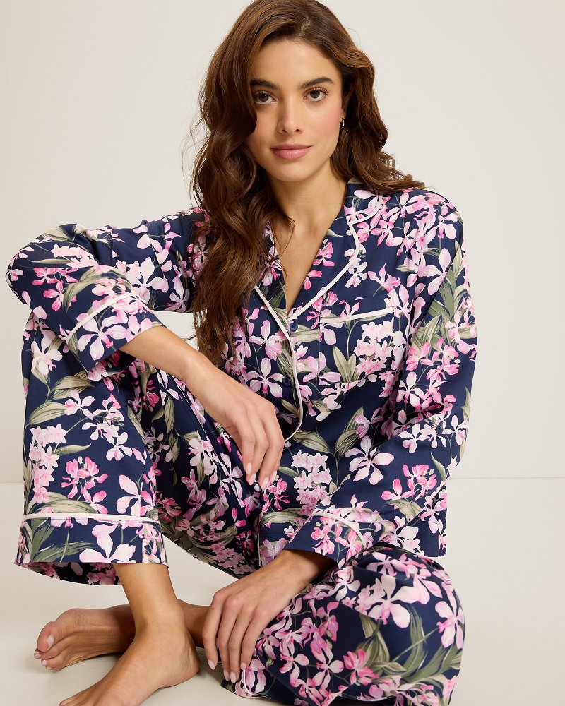 Woven Sateen Long-Sleeve Top & Pants Pajama Set