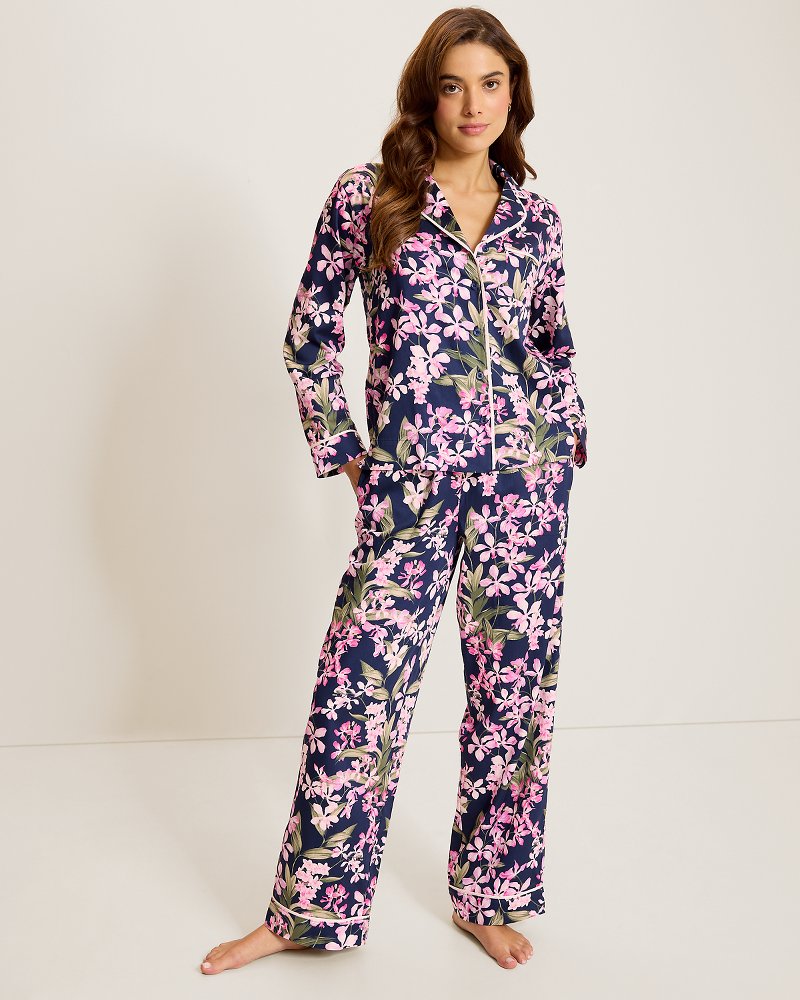 Woven Sateen Long-Sleeve Top & Pants Pajama Set