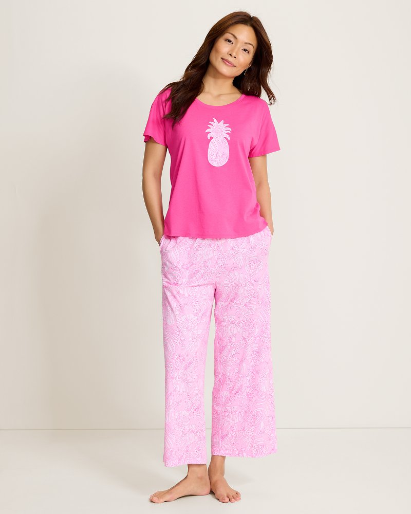 Sateen Short-Sleeve T-Shirt & Cropped Pants Pajama Set