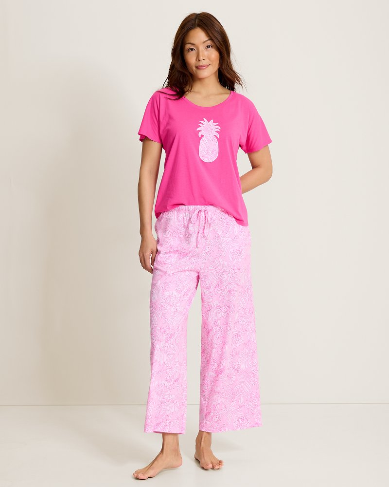 Sateen Short-Sleeve T-Shirt & Cropped Pants Pajama Set