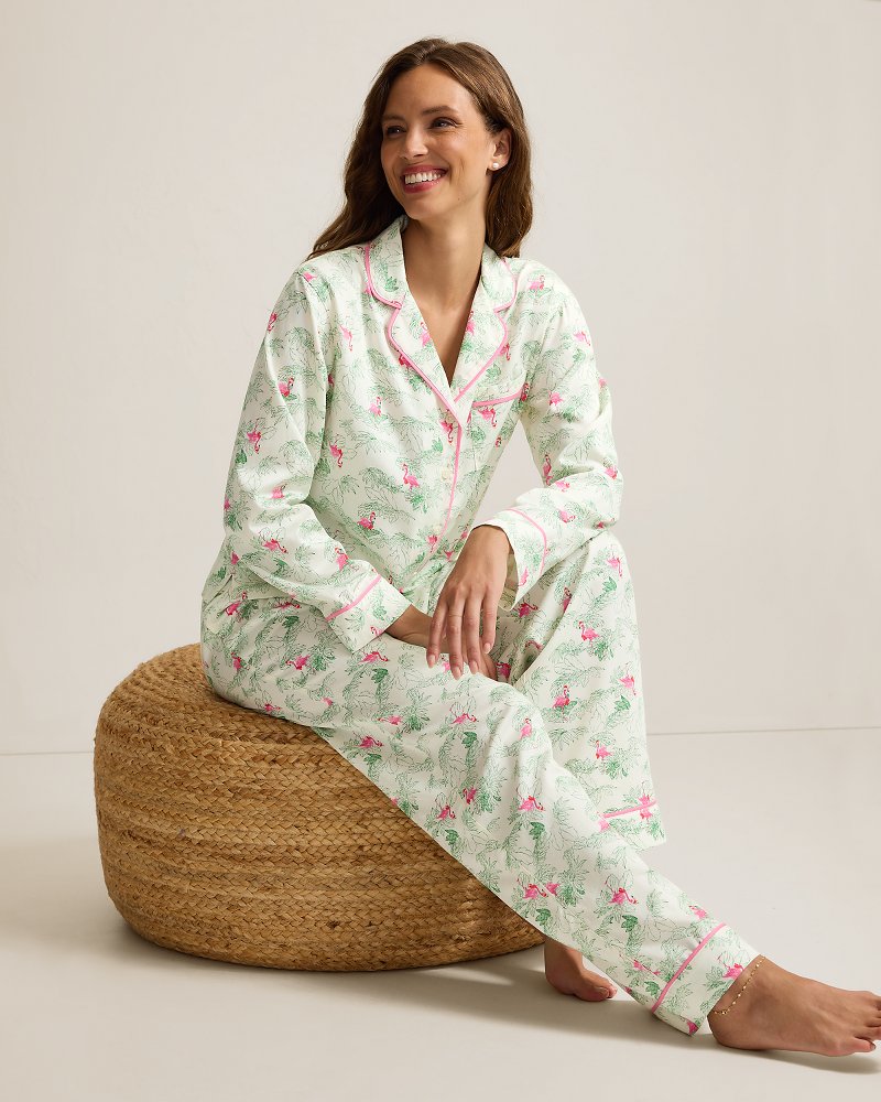 Woven Sateen Long-Sleeve Top & Pants Pajama Set