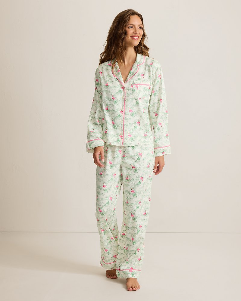 Woven Sateen Long-Sleeve Top & Pants Pajama Set