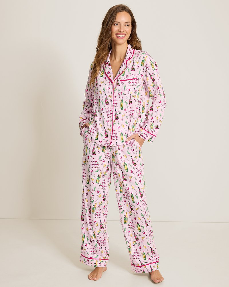 Woven Sateen Long-Sleeve Top & Pants Pajama Set