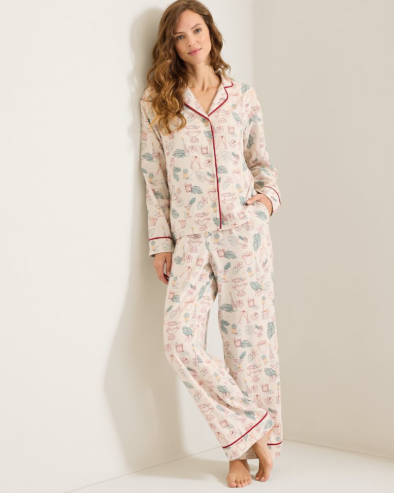 Women's Holiday Drinks Matching Flannel Pajama Set