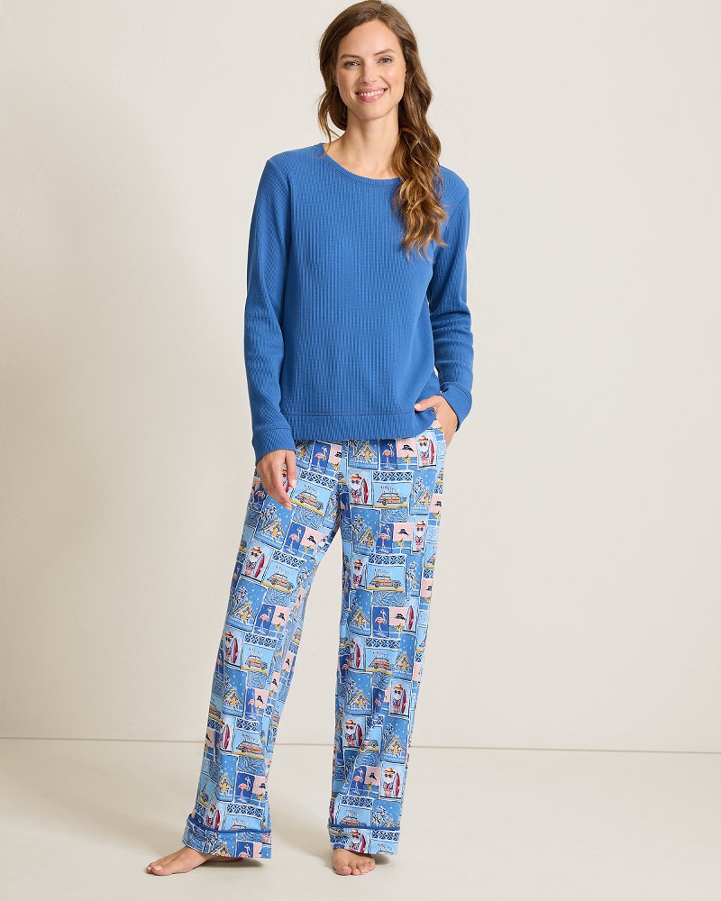 Women's Patchwork Santa Long-Sleeve Top & Pants Matching Pajama Set