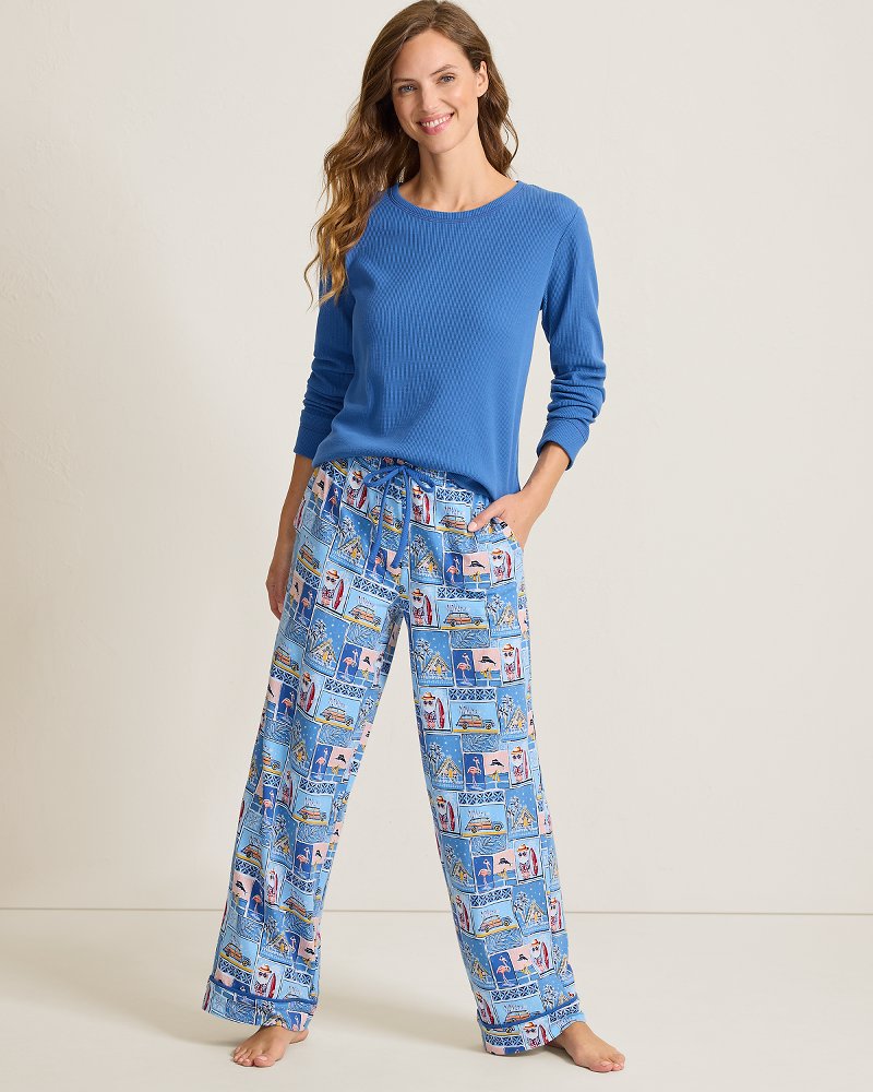 Women's Patchwork Santa Long-Sleeve Top & Pants Matching Pajama Set