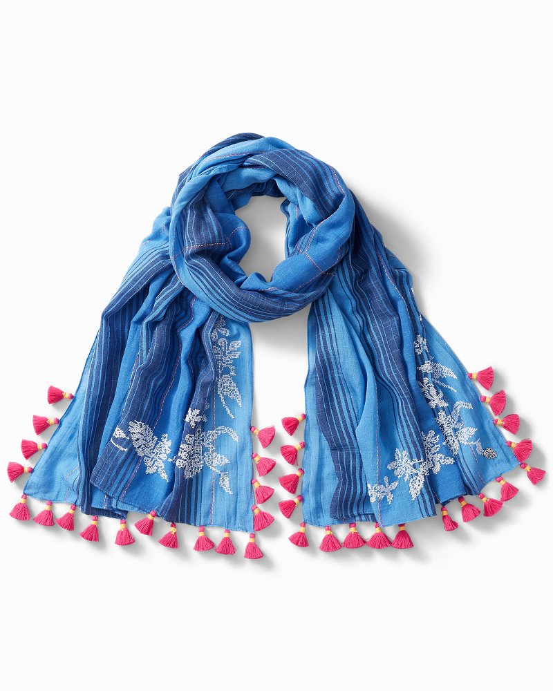 Embroidered Coastal Stripe Scarf
