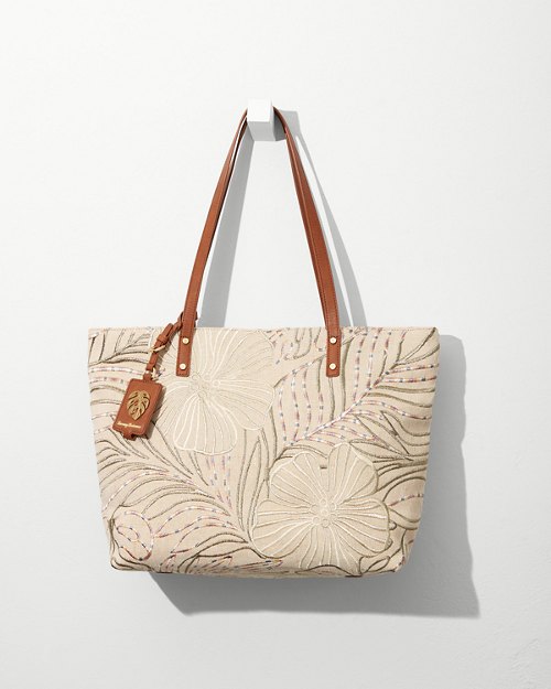 Embroidered Hibiscus Tote