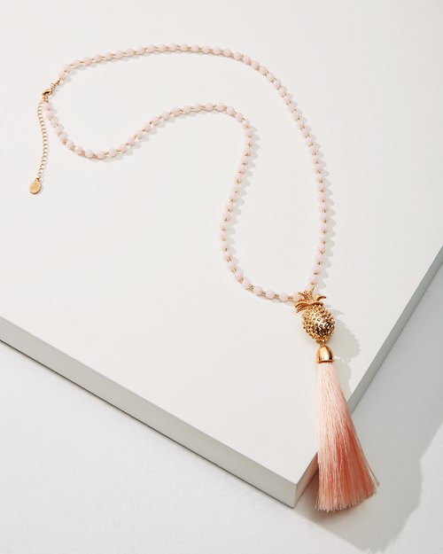 Coral Dreams Beaded Pineapple Necklace with Tassel